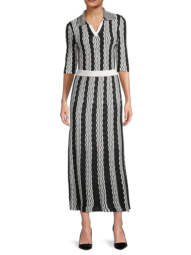 Pointelle Intarsia Knit Midi-Skirt