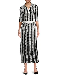 Pointelle Intarsia Knit Midi-Skirt