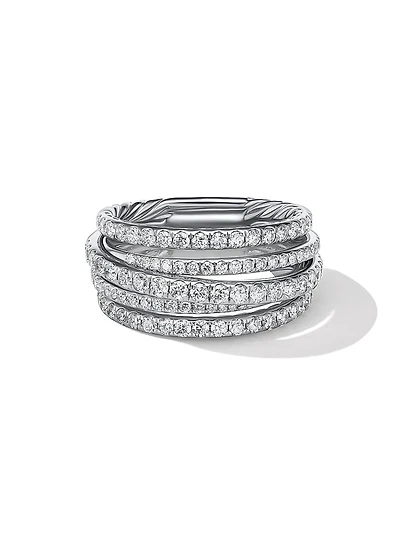 Pavé Crossover Ring 18K White Gold