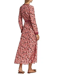Lea Silk Floral Long-Sleeve Midi Dress