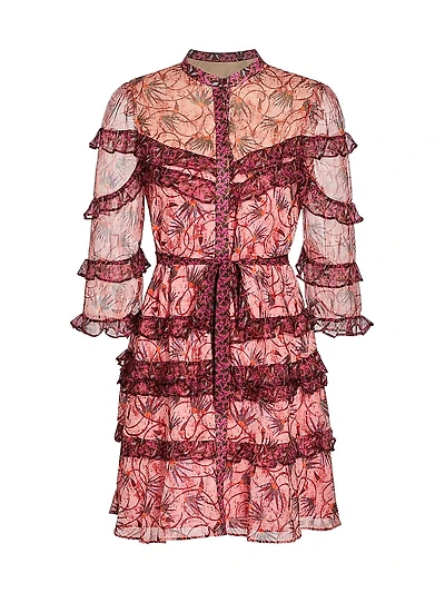 Tasha Silk Floral Ruffled Minidress