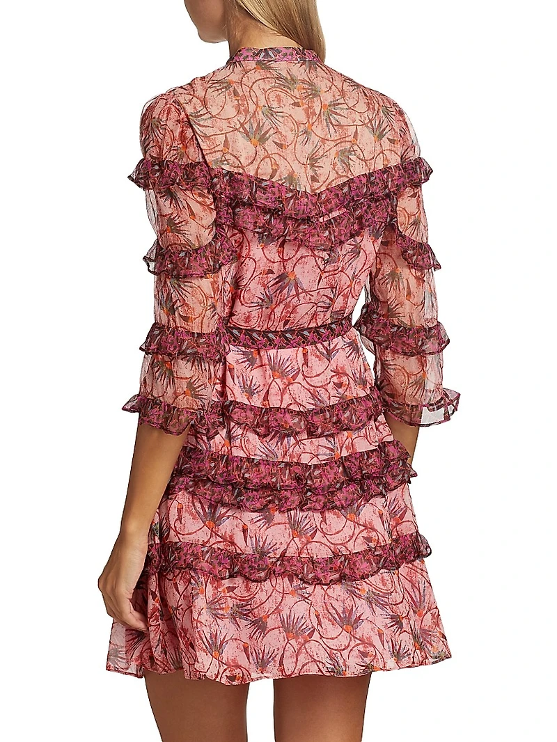 Tasha Silk Floral Ruffled Minidress