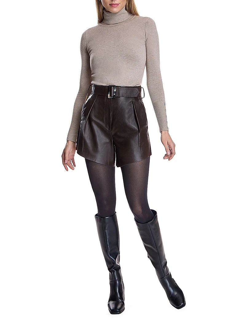 Leather High-Waist Belted Shorts