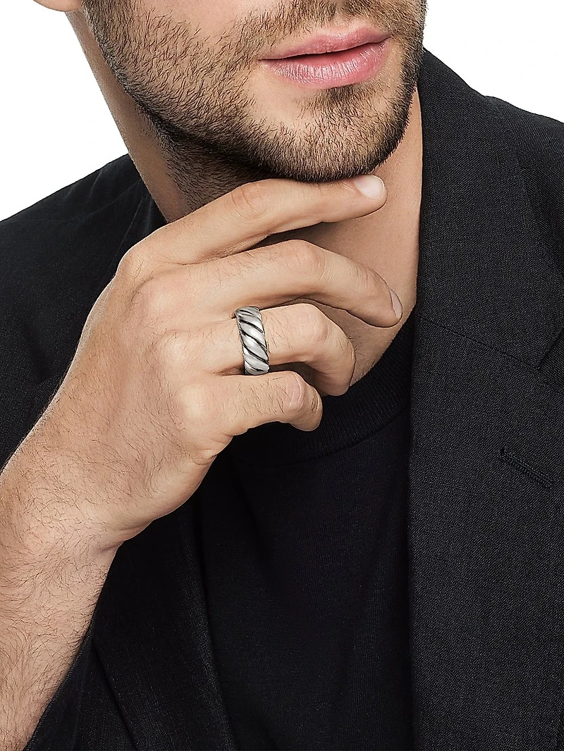 Sculpted Cable Contour Band Ring Sterling Silver, 9MM