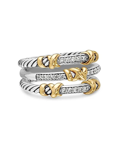 Petite Helena Wrap Three Row Ring Sterling Silver with 18K Yellow Gold and Diamonds