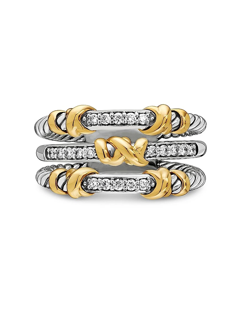 Petite Helena Wrap Three Row Ring Sterling Silver with 18K Yellow Gold and Diamonds