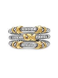 Petite Helena Wrap Three Row Ring Sterling Silver with 18K Yellow Gold and Diamonds