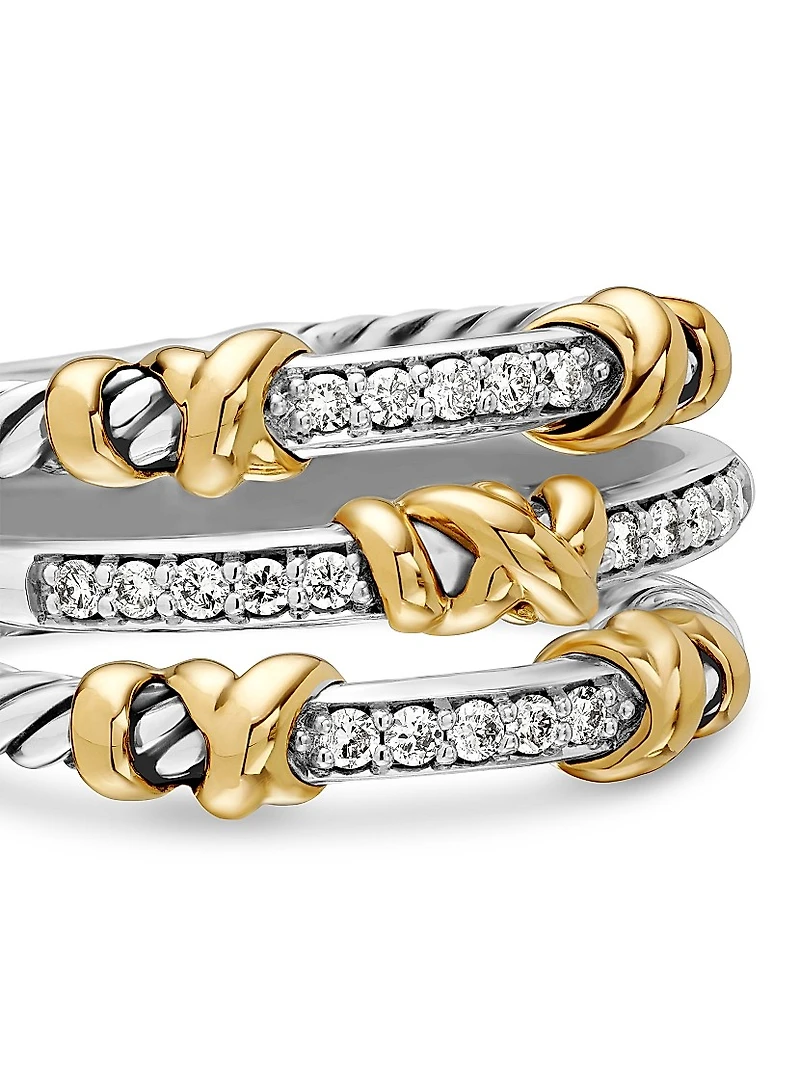 Petite Helena Wrap Three Row Ring Sterling Silver with 18K Yellow Gold and Diamonds