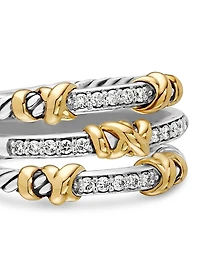 Petite Helena Wrap Three Row Ring Sterling Silver with 18K Yellow Gold and Diamonds