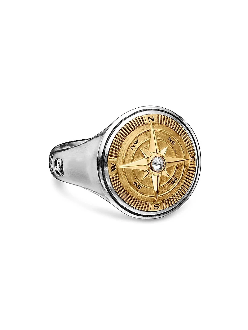 Maritime Compass Signet Ring Sterling Silver