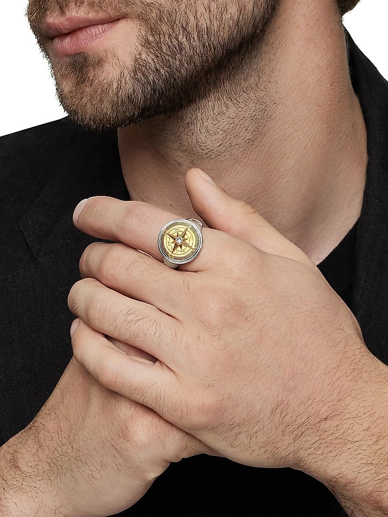 Maritime Compass Signet Ring Sterling Silver