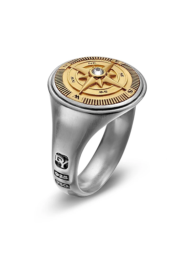 Maritime Compass Signet Ring Sterling Silver
