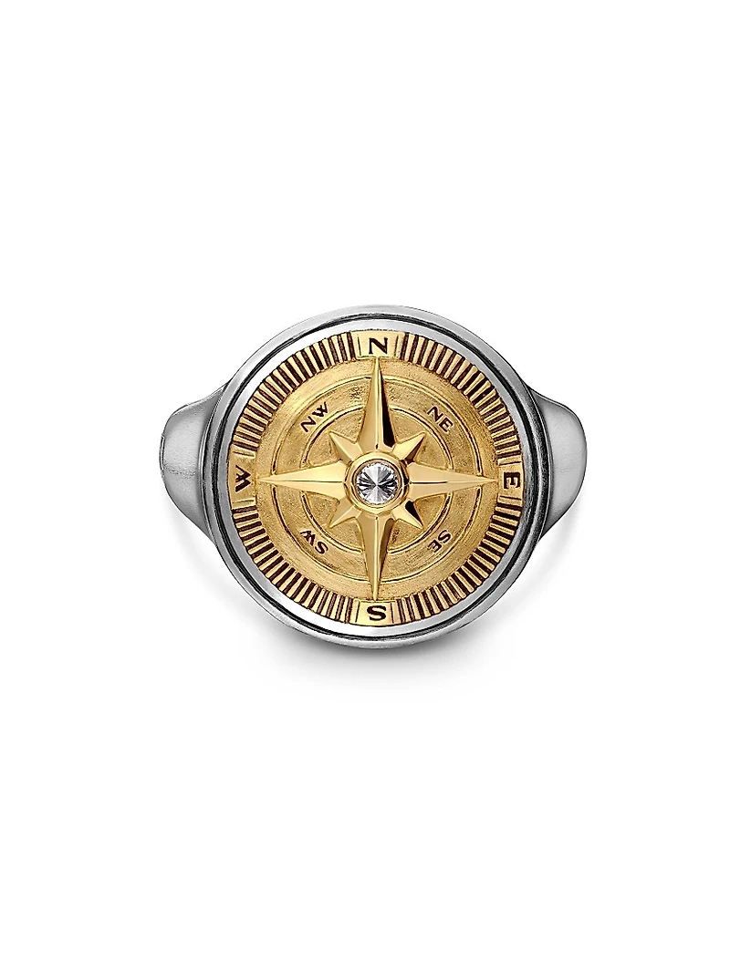 Maritime Compass Signet Ring Sterling Silver