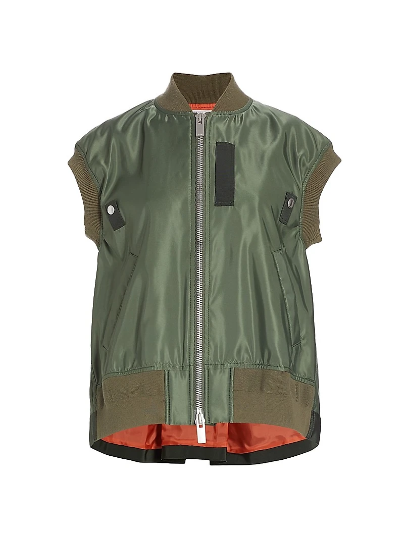 Pleated-Back Twill Bomber Vest