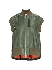 Pleated-Back Twill Bomber Vest
