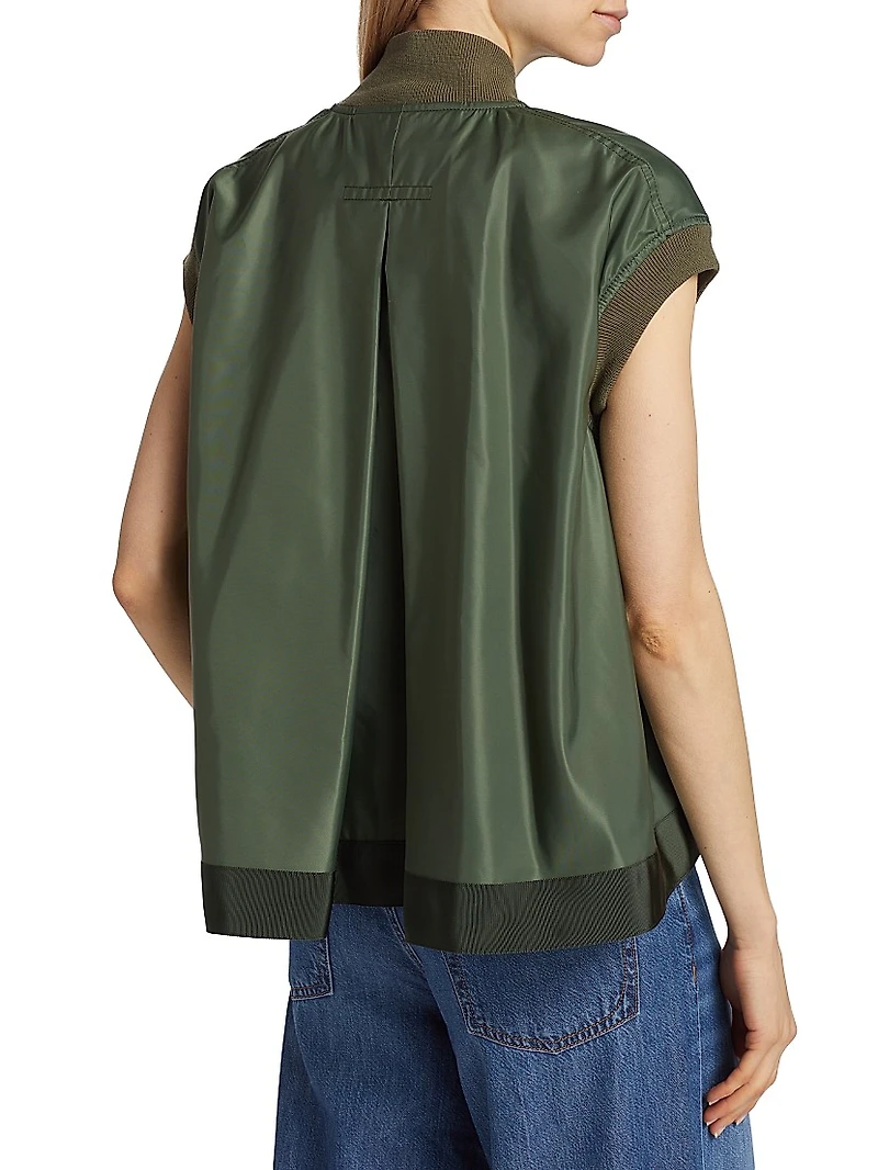 Pleated-Back Twill Bomber Vest
