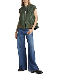 Pleated-Back Twill Bomber Vest