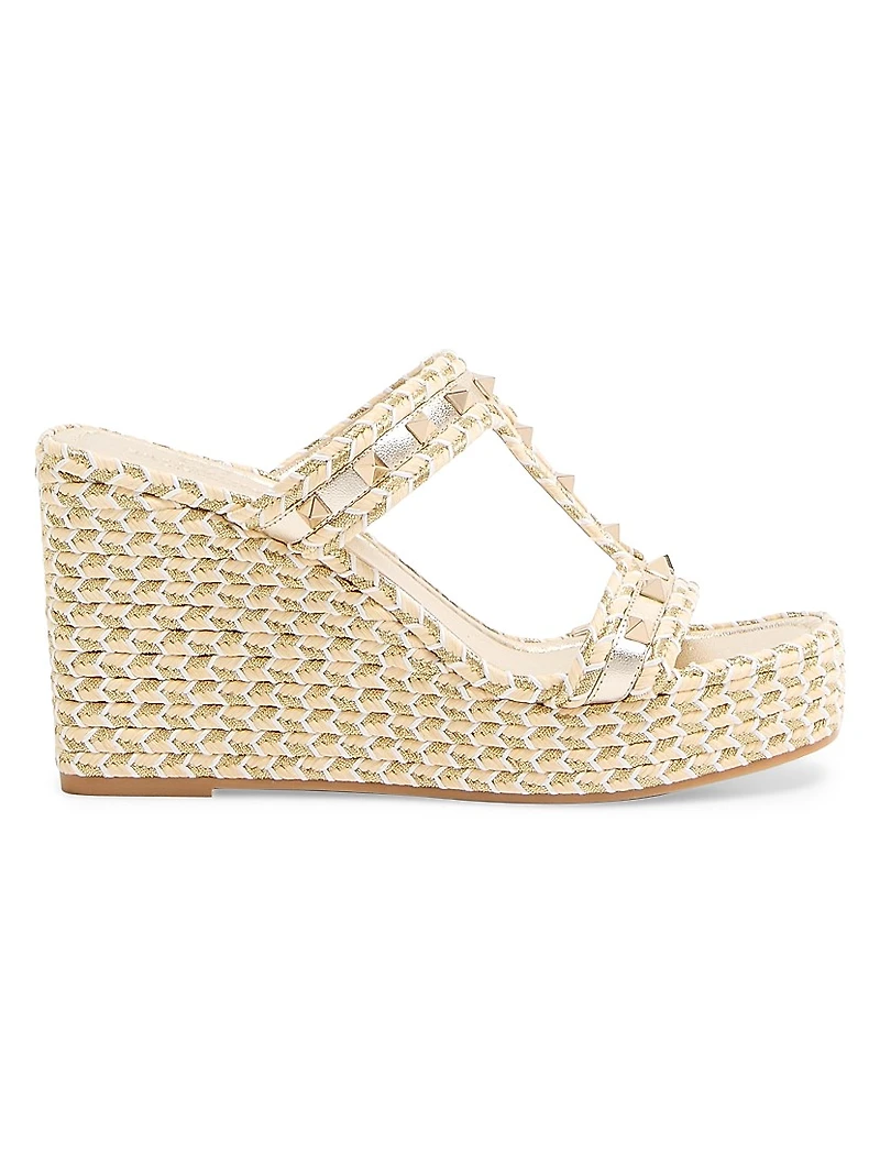 Rockstud Laminated Nappa Wedge Sandals 90MM