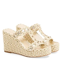 Rockstud Laminated Nappa Wedge Sandals 90MM