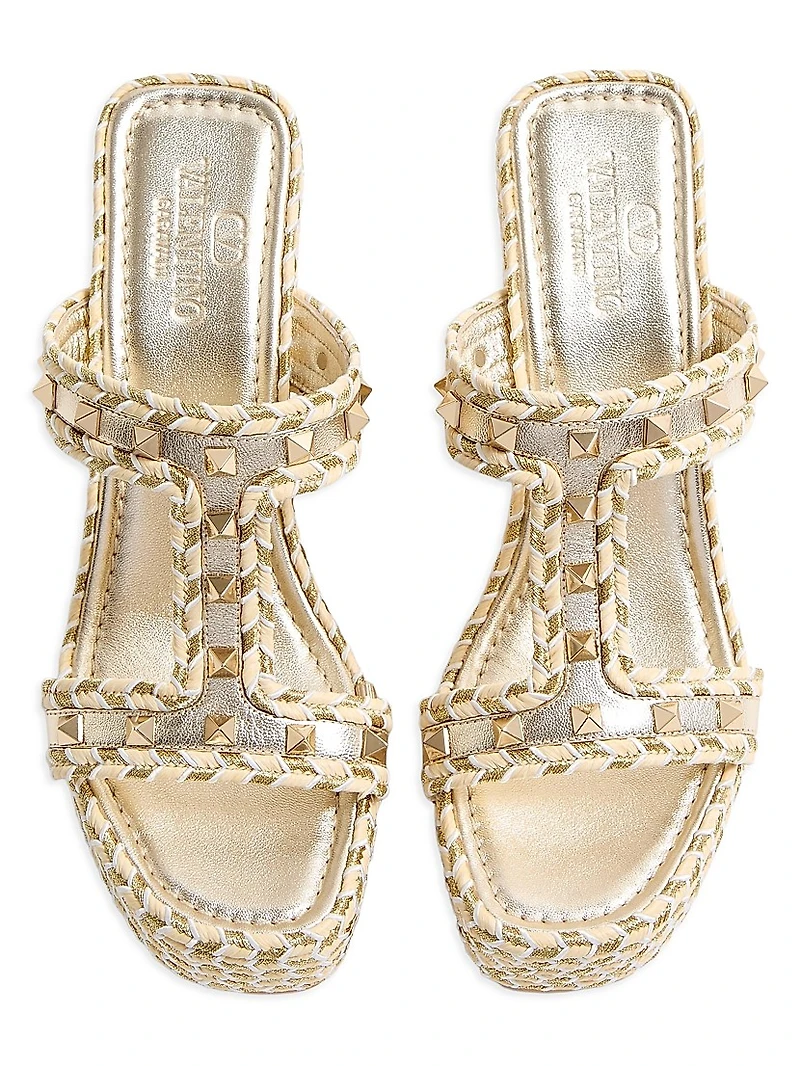 Rockstud Laminated Nappa Wedge Sandals 90MM