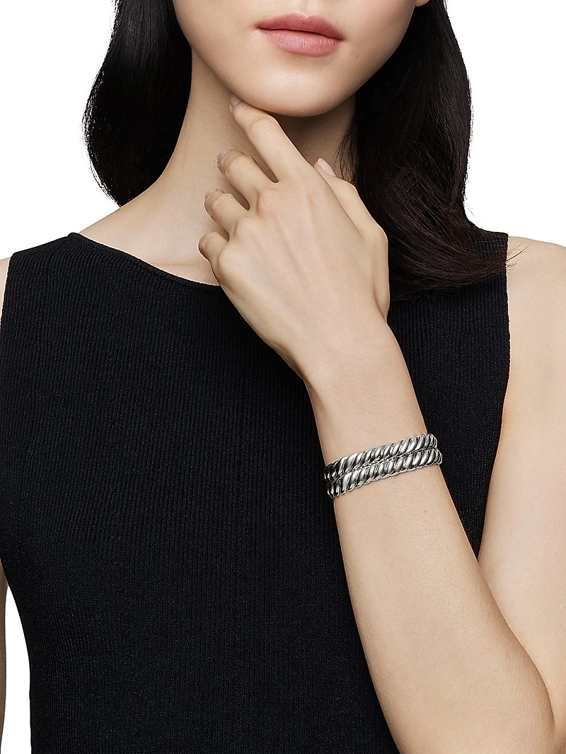 Sculpted Cable Double Wrap Bracelet Sterling Silver