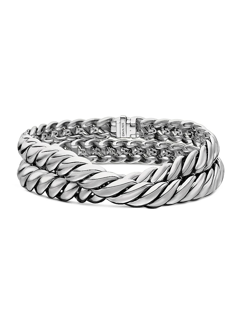 Sculpted Cable Double Wrap Bracelet Sterling Silver