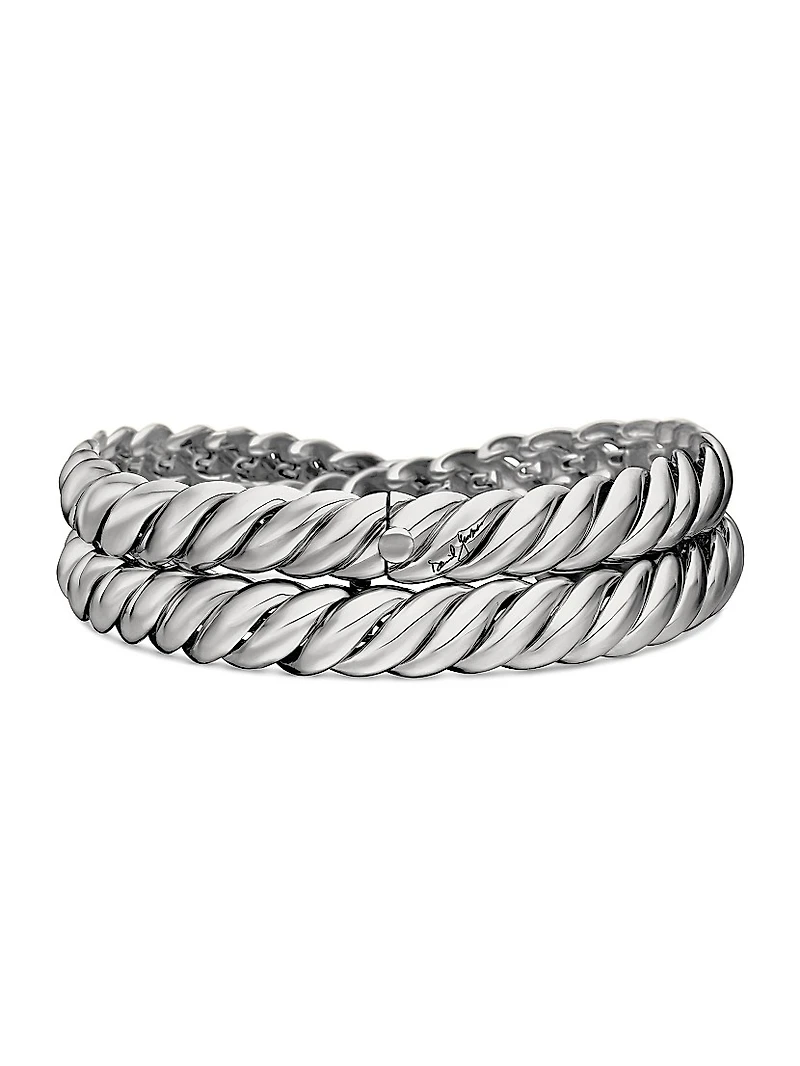 Sculpted Cable Double Wrap Bracelet Sterling Silver