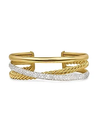 Pavé Crossover Three Row Cuff Bracelet 18K Yellow Gold