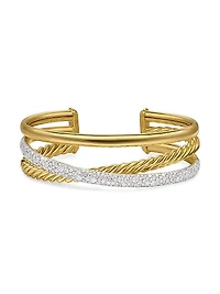 Pavé Crossover Three Row Cuff Bracelet 18K Yellow Gold