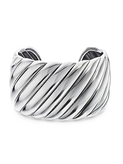 Sculpted Cable Cuff Bracelet In Sterling Silver