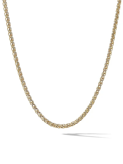 Wheat Chain Necklace 18K Yellow Gold, 4MM