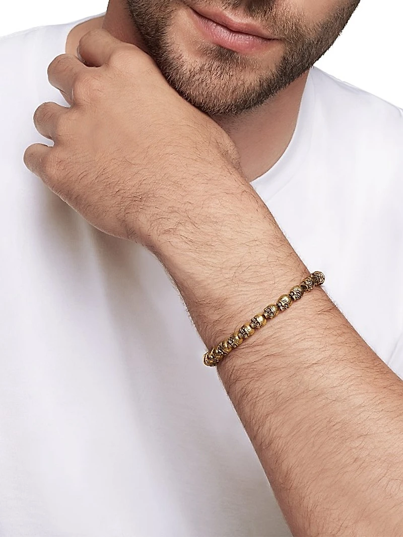 Memento Mori Skull Bead Bracelet In 18K Yellow Gold