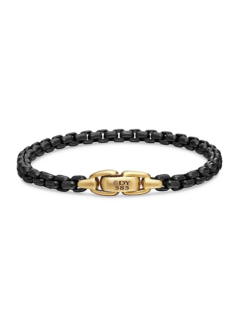 Box Chain Bracelet Stainless Steel and 14K Yellow Gold