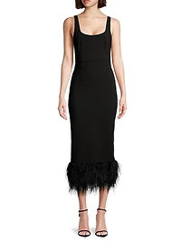 Lida Feather-Trim Sheath Midi-Dress