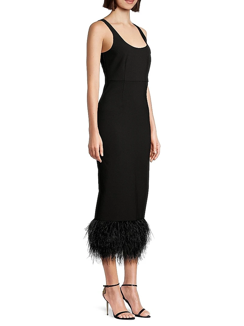 Lida Feather-Trim Sheath Midi-Dress