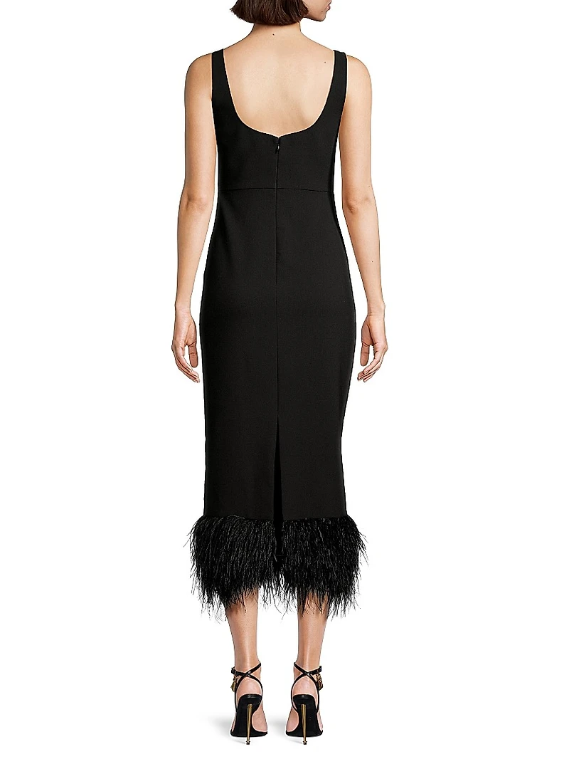 Lida Feather-Trim Sheath Midi-Dress