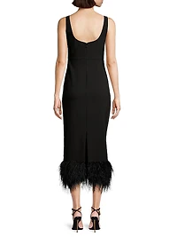 Lida Feather-Trim Sheath Midi-Dress