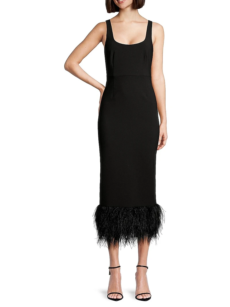 Lida Feather-Trim Sheath Midi-Dress