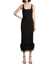 Lida Feather-Trim Sheath Midi-Dress