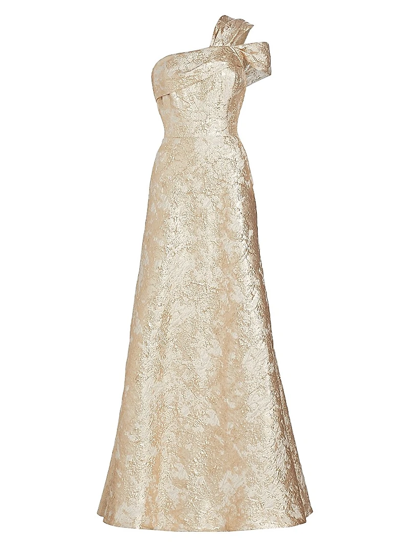 Metallic Jacquard One-Shoulder Gown