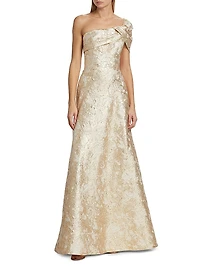 Metallic Jacquard One-Shoulder Gown