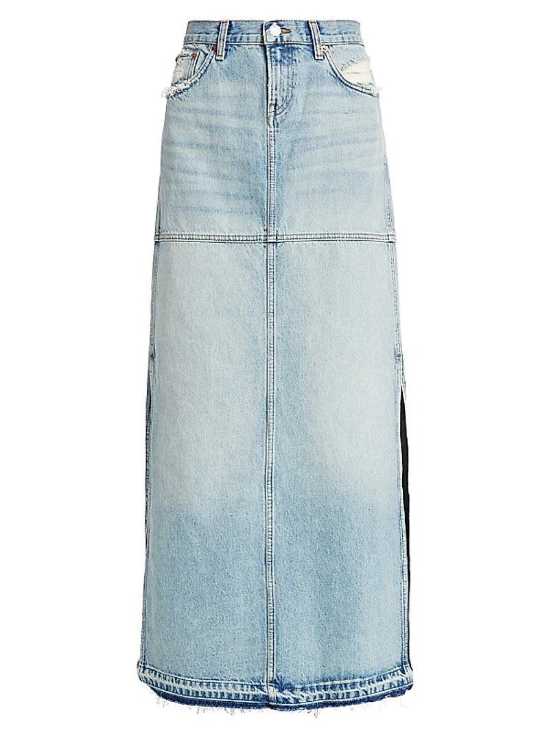 Distressed A-Line Denim Skirt