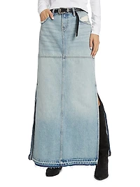 Distressed A-Line Denim Skirt