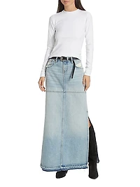 Distressed A-Line Denim Skirt