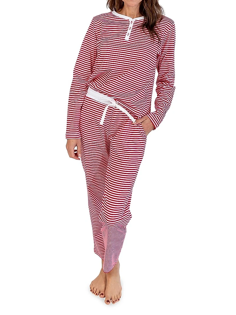Women's Stripe Jersey Long Pajama Set