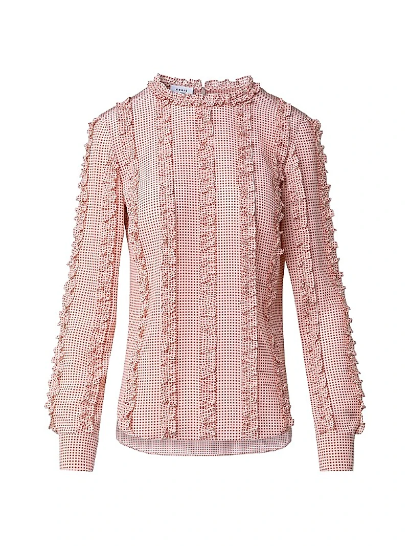 Pin Dot Silk Ruffle Blouse