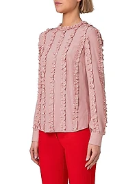 Pin Dot Silk Ruffle Blouse