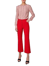 Pin Dot Silk Ruffle Blouse
