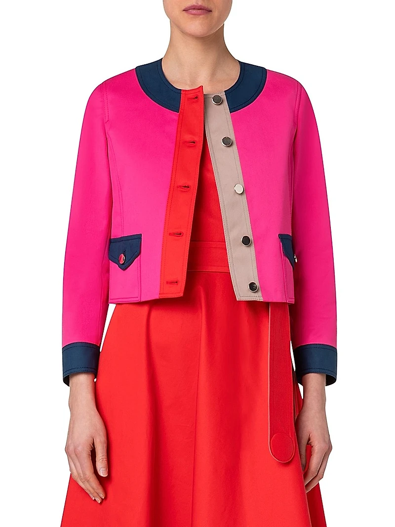 Colorblocked Cotton Gabardine Jacket