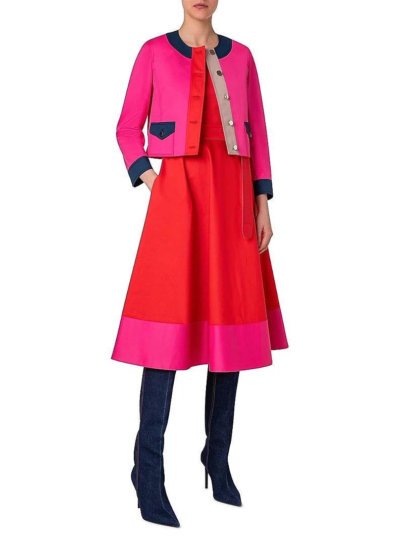 Colorblocked Cotton Gabardine Jacket